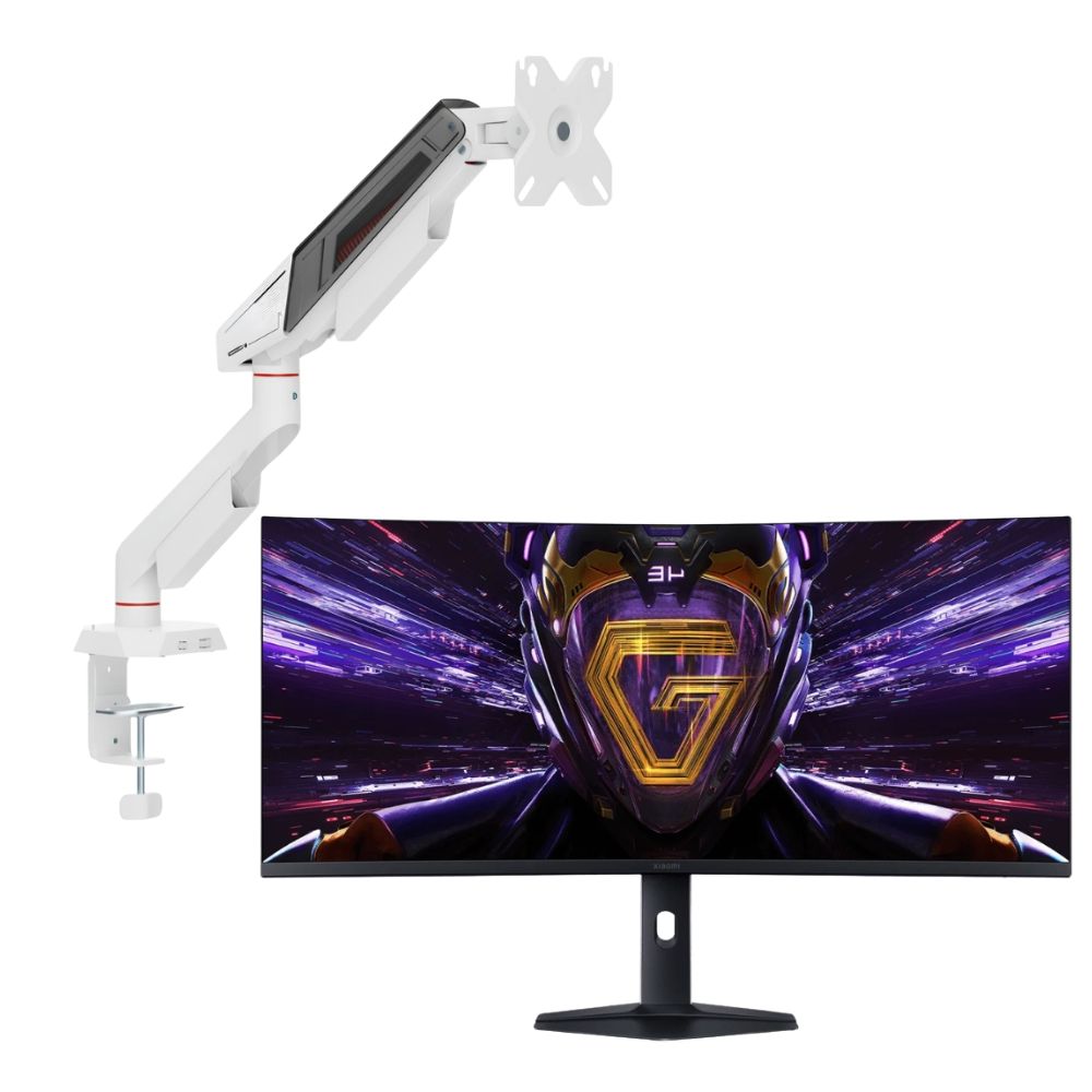 Combo Monitor Gamer Curvo Xiaomi G34WQi 34 Pulgadas WQHD 180 Hz 1 ms + Brazo TECHGO SPMG-1101 Blanco