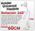 Soporte Holder Flexible De 60cm / Clip Para Celulares, Blanco