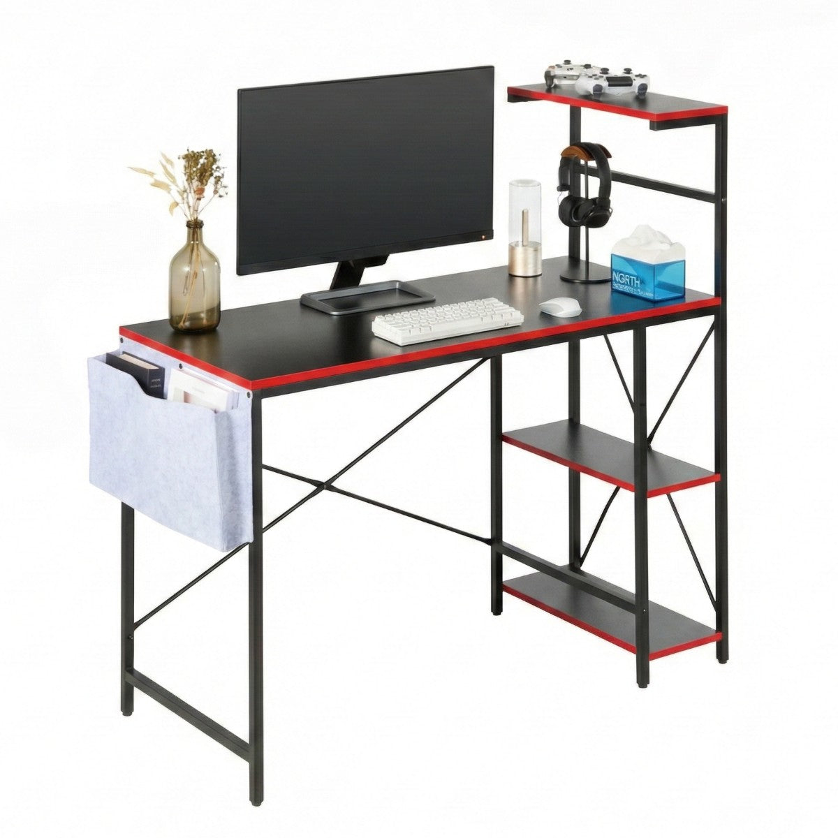 Escritorio Gamer TechGo MPCG-15 Compacto Superficie Texturizada 110cm*50cm Estantería Bolsa Organizadora