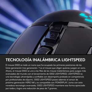 Mouse Gamer Inalámbrico Logitech G502 LIGHTSPEED 25600 DPI Sensor HERO 25K RGB LIGHTSYNC - Negro