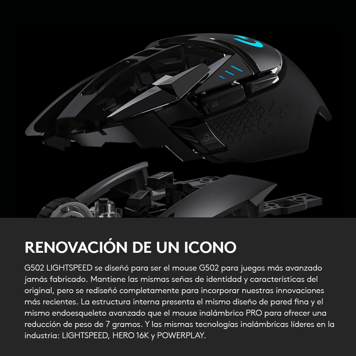 Mouse Gamer Inalámbrico Logitech G502 LIGHTSPEED 25600 DPI Sensor HERO 25K RGB LIGHTSYNC - Negro
