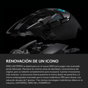 Mouse Gamer Inalámbrico Logitech G502 LIGHTSPEED 25600 DPI Sensor HERO 25K RGB LIGHTSYNC - Negro