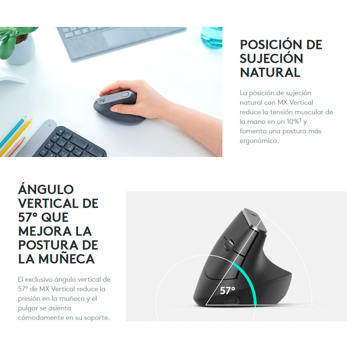 Mouse Ergonómico Avanzado Logitech MX Vertical, Inalámbrico Bluetooth Recargable