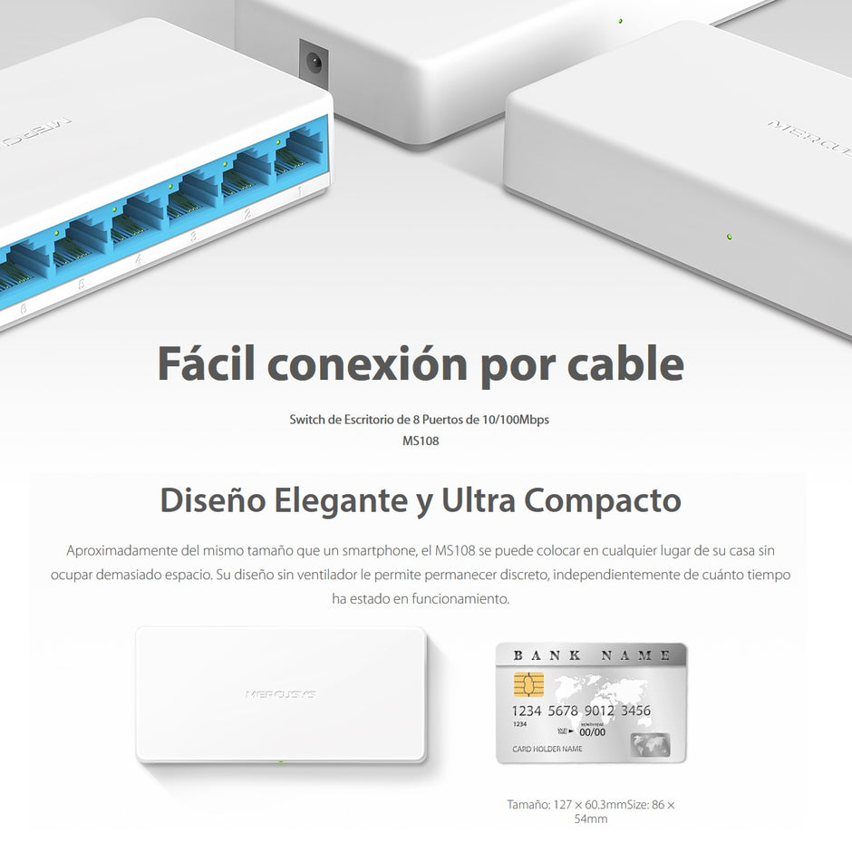 Switch De Escritorio Mercusys Ms108 8 Puertos 10/100 Mbps