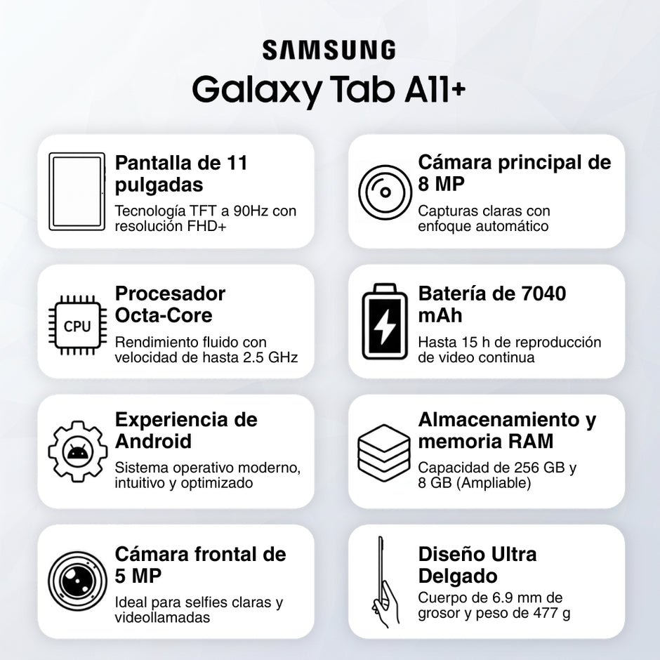 Tablet Samsung Galaxy Tab A11+ Wi-Fi Pantalla 11.0
