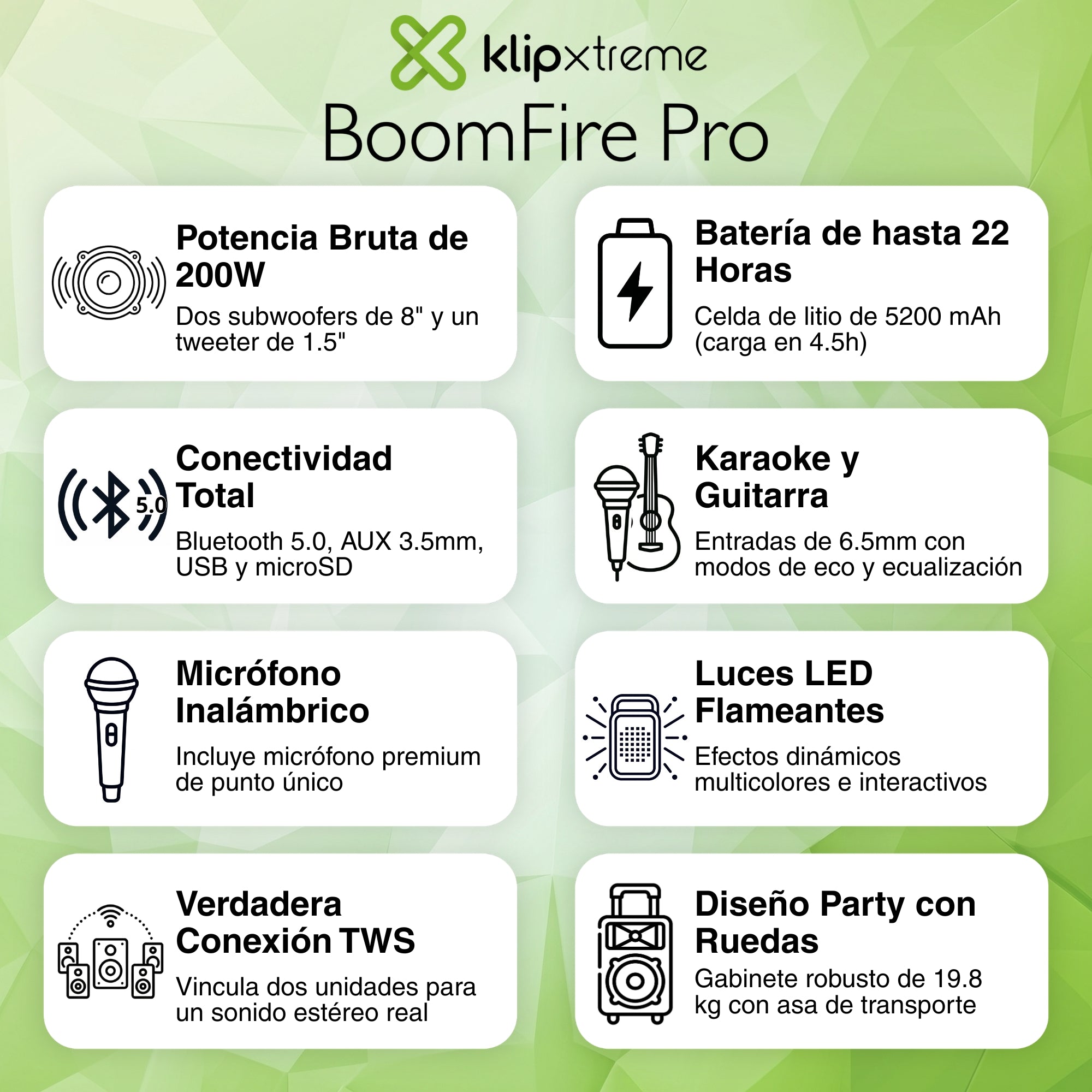Parlante Klip Xtreme BoomFire Pro KLS-662 Bluetooth 3000W con Ruedas y Micrófono Inalámbrico