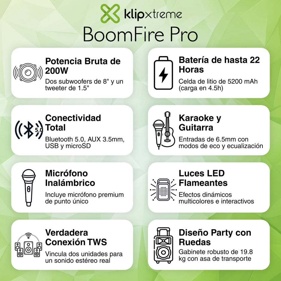 Parlante Klip Xtreme BoomFire Pro KLS-662 Bluetooth 3000W con Ruedas y Micrófono Inalámbrico