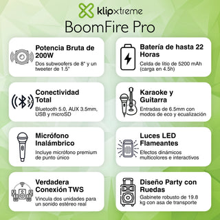 Parlante Klip Xtreme BoomFire Pro KLS-662 Bluetooth 3000W con Ruedas y Micrófono Inalámbrico