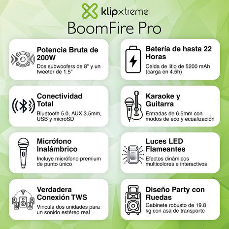 Parlante Klip Xtreme BoomFire Pro KLS-662 Bluetooth 3000W con Ruedas y Micrófono Inalámbrico