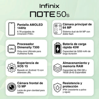 Celular Infinix Note 50S Dual SIM 5G AMOLED 6.78" Curva 256GB 16GB(8+8) 64MP Sony IP64 5200mAh 45W - Gris