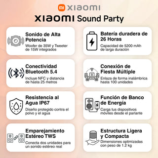 Parlante Bluetooth Xiaomi Sound Party Impermeable IP67 con Sonido Potente 50W y Diseño Elegante