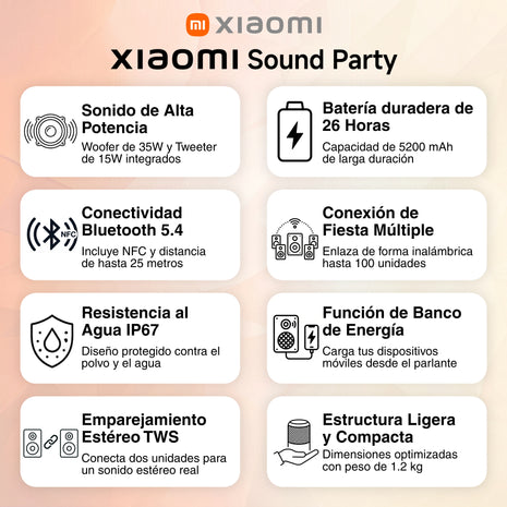 Parlante Bluetooth Xiaomi Sound Party Impermeable IP67 con Sonido Potente 50W y Diseño Elegante