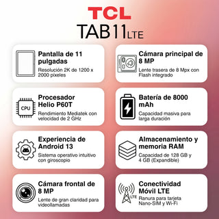 Tablet TCL Tab 11 4G LTE + Flip Case + T-Pen, Pantalla 11” 2K NXTVISION 128GB/4GB 8MP 8000mAh - Gris