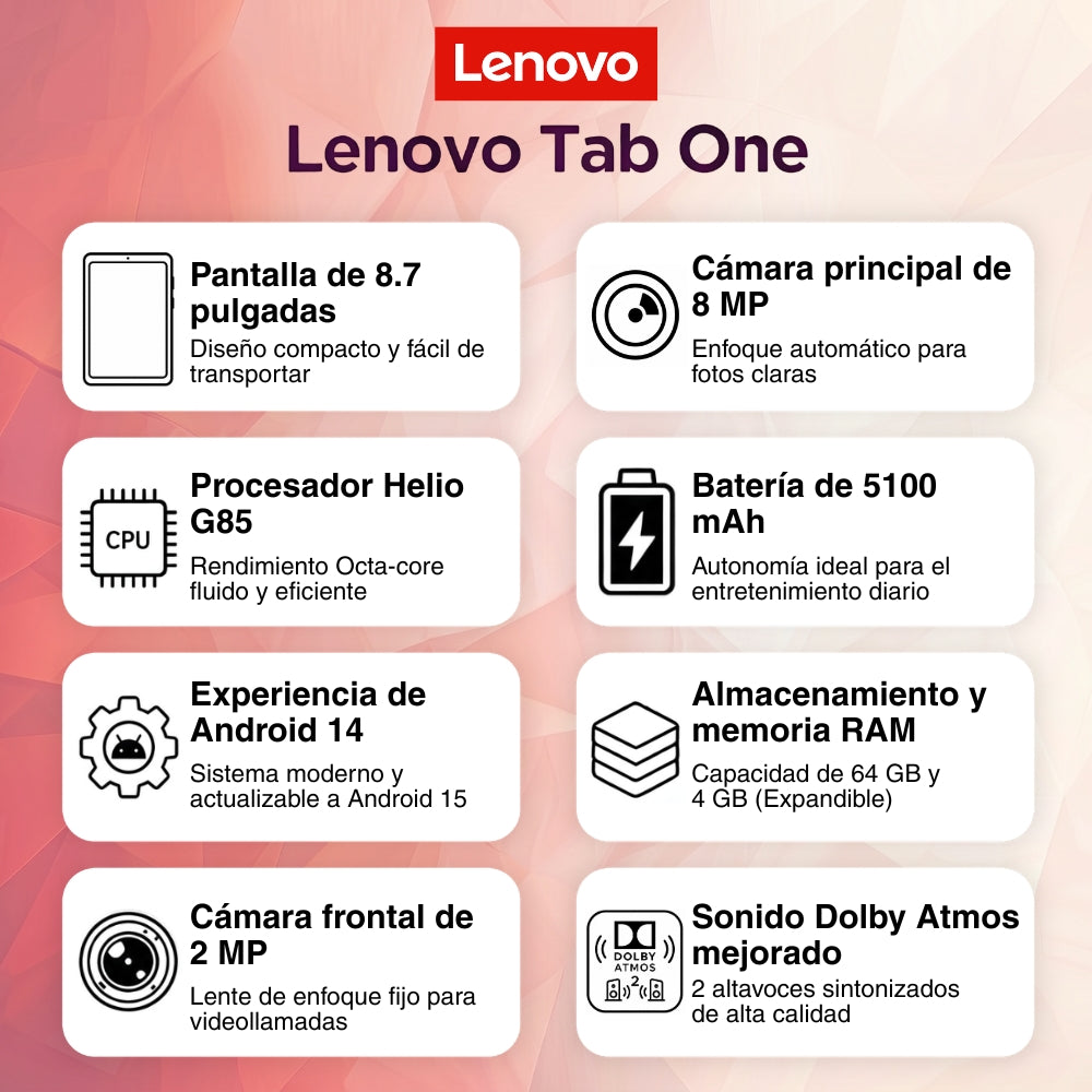 Tablet Wi-Fi Lenovo Tab One + Folio Case, Pantalla 8.7