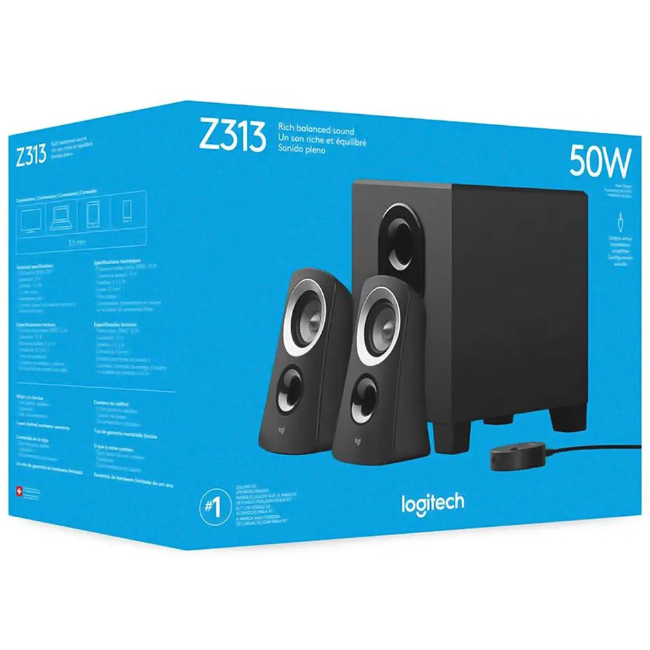 Parlantes Logitech Z313 Sistema 2.1 Subwoofer 25W RMS Control Pod de Volumen y Auriculares PC TV Celular