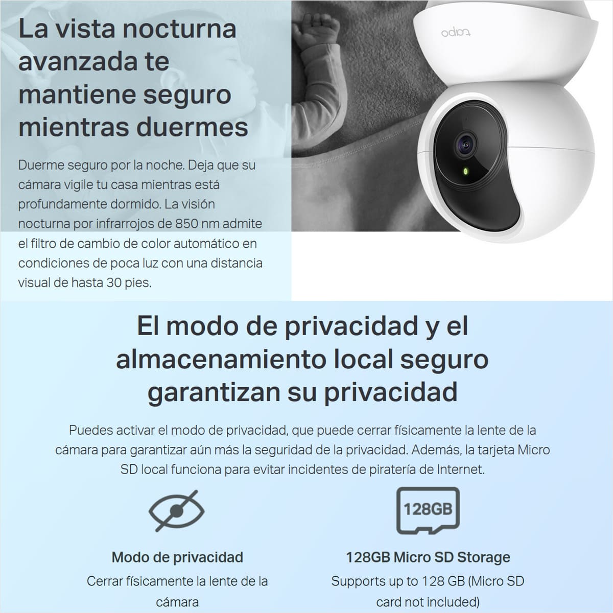 Cámara WiFi TP-Link Tapo C200 360° Full HD 1080p Visión Nocturna Audio Bidireccional Monitor Bebé Alexa + Micro SD 256GB
