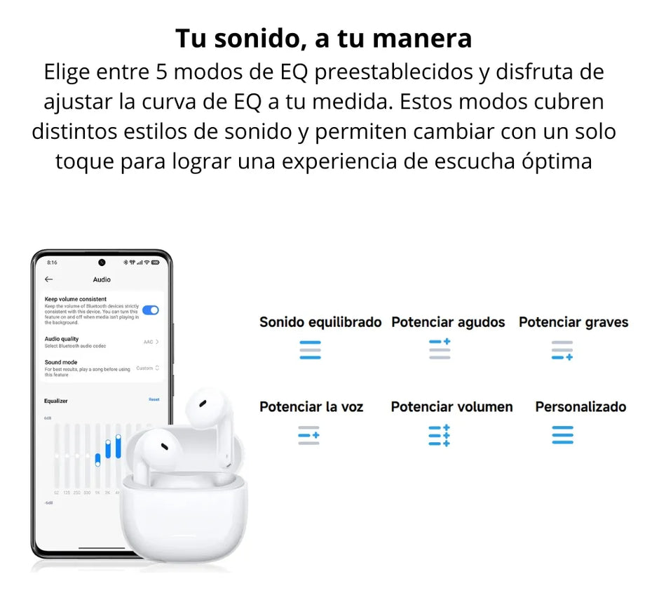 Audífonos Inalámbricos Xiaomi Redmi Buds 8 Active TWS Bluetooth 5.4 Micrófono Dual IA 37h Batería, IP54 - Blanco