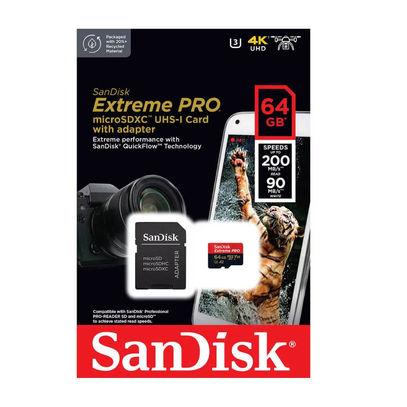 Memoria Micro SD 64GB SanDisk Extreme PRO 200MB/s A2 V30 U3 4K UHD GoPro Drone + Adaptador SD