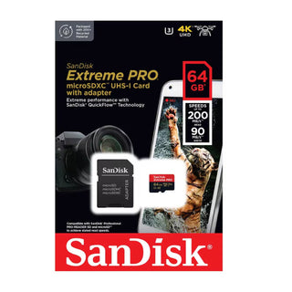 Memoria Micro SD 64GB SanDisk Extreme PRO 200MB/s A2 V30 U3 4K UHD GoPro Drone + Adaptador SD