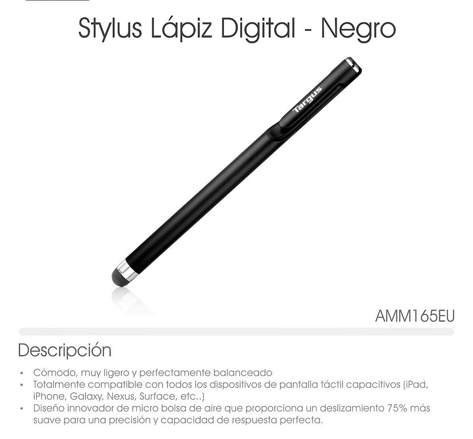 Lápiz Óptico Targus AMM165AMGL Capacitivo Universal Antimicrobiano para Tablet y Smartphone - Negro