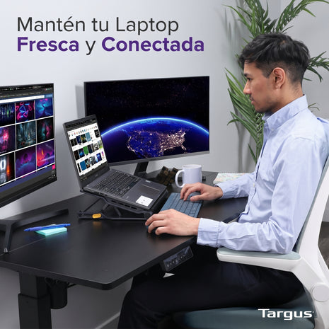 Base Refrigerante Targus AWE81US Reclinable con 4 Puertos USB para Laptop con Ventilación Activa