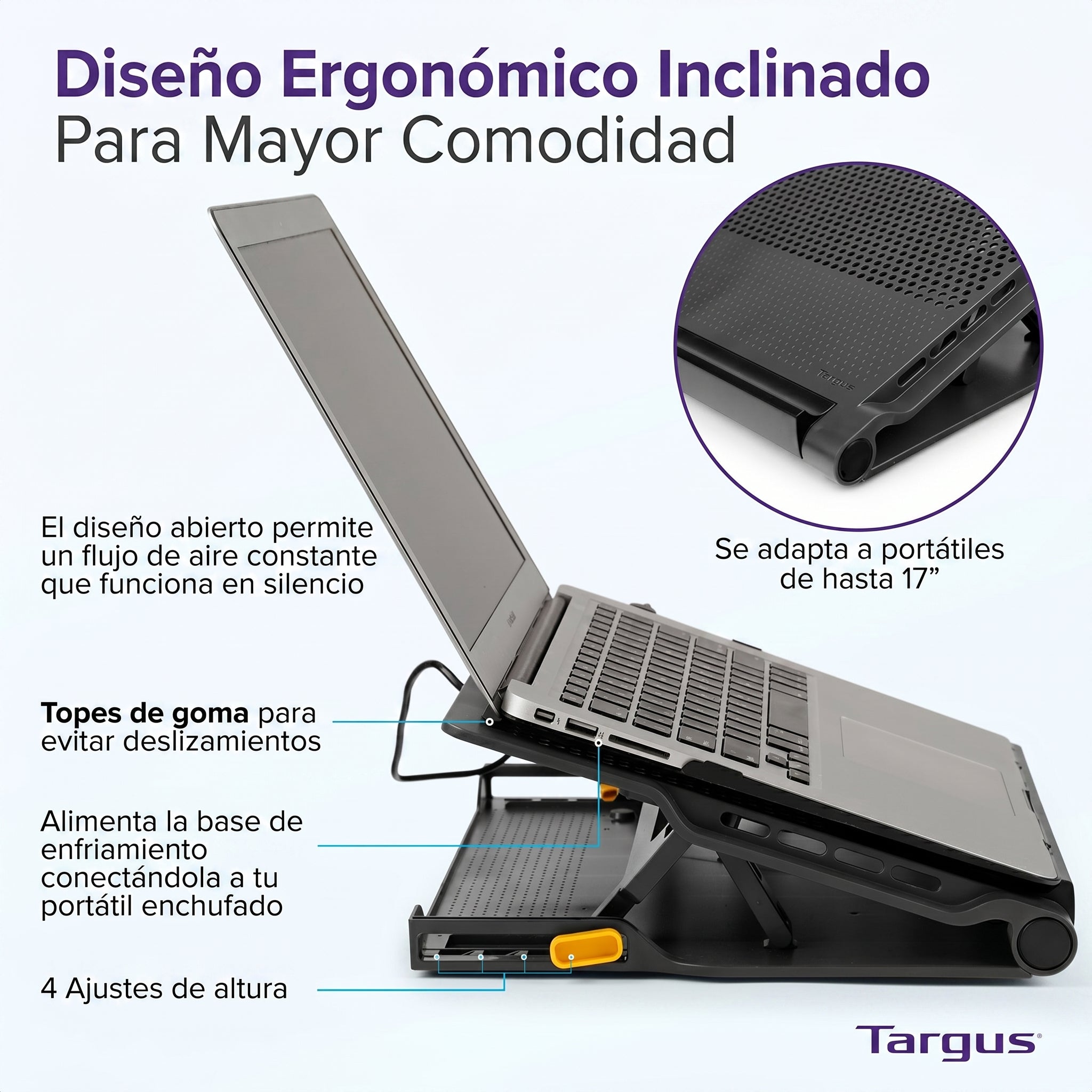 Base Refrigerante Targus AWE81US Reclinable con 4 Puertos USB para Laptop con Ventilación Activa
