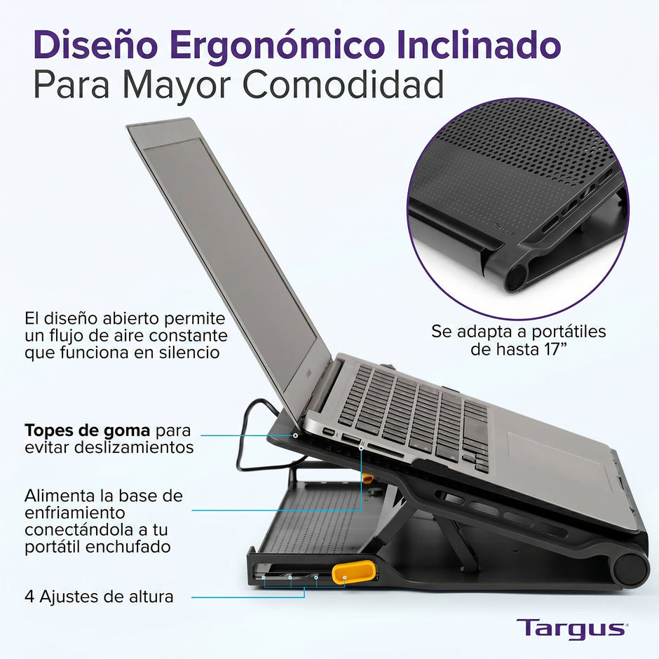 Base Refrigerante Targus AWE81US Reclinable con 4 Puertos USB para Laptop con Ventilación Activa
